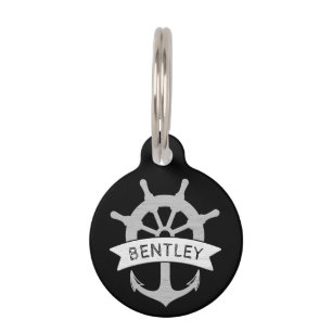 Nautical Black Ship Anchor Personalised Name Pet Tag