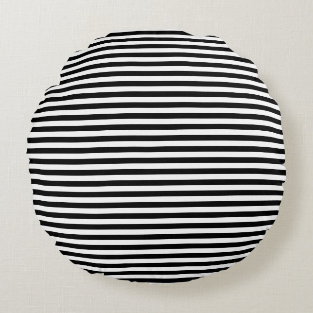 Nautical Black Stripes Round Cushion (Front)