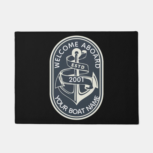 Nautical Black  "Welcome Aboard" custom Doormat (Front)