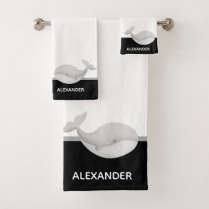 Nautical Black White and Grey Whale Bath Towel Set