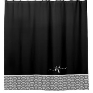 Nautical Black White Elegant monogram initial  Shower Curtain