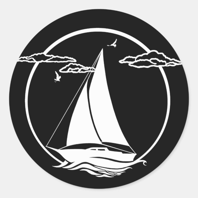 Nautical black/white silhouette anchor/sailboat classic round sticker (Front)