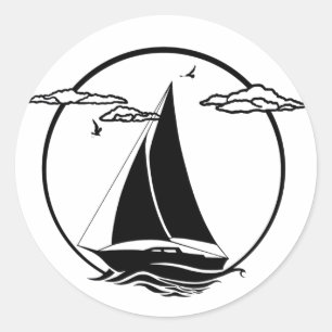 Nautical black/white silhouette anchor/sailboat classic round sticker
