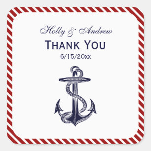 Nautical Blu Anchor Red Diag Stripe Envelope Seals
