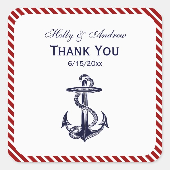 Nautical Blu Anchor Red Diag Stripe Envelope Seals (Front)