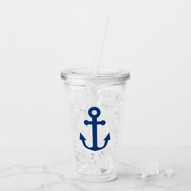 Nautical Blue  Anchor Acrylic Tumbler (Back Ice)