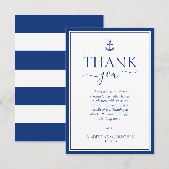 Nautical Blue Anchor Baby Shower Thank You  (Front/Back)