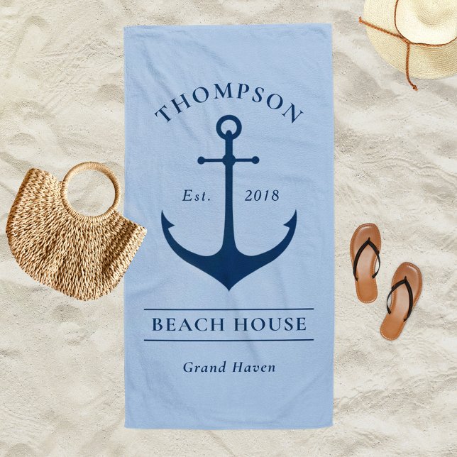 Nautical Blue Anchor Beach House Monogram Towel (Creator Uploaded)