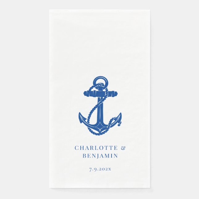 Nautical Blue Anchor Beach Wedding Napkin (Front)