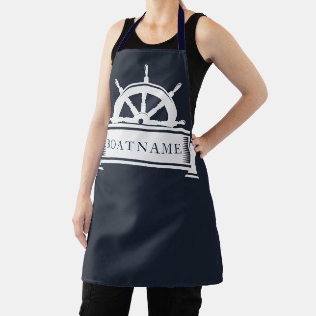 Nautical Blue Anchor Boat Name Apron (Insitu)