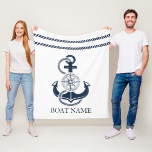 Nautical Blue Anchor Boat Name Fleece Blanket