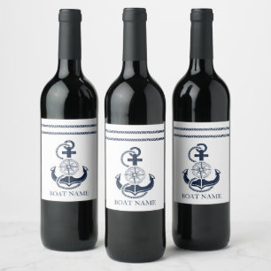 Nautical Blue Anchor Boat Name Wine Label