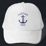 Nautical Blue Anchor Captain Dad Trucker Hat<br><div class="desc">"Captain Dad" reads the text on this nautical themed hat featuring a navy blue anchor with rope.  Perfect for sea loving dads on Father's Day,  birthdays and other special occasions.</div>
