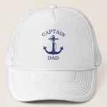 Nautical Blue Anchor Captain Dad Trucker Hat<br><div class="desc">"Captain Dad" reads the text on this nautical themed hat featuring a navy blue anchor with rope.  Perfect for sea loving dads on Father's Day,  birthdays and other special occasions.</div>