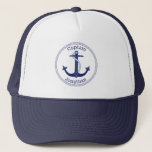 Nautical Blue Anchor Captain Personalised Trucker Hat<br><div class="desc">This nautical design has a navy blue anchor with a circular rope border.   Navy blue text above the anchor reads "Captain".  Text below is a name for you to personalise.</div>