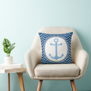 Nautical Blue Anchor coastal  Cushion