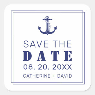 Nautical Blue Anchor Elegant Wedding Save the Date Square Sticker
