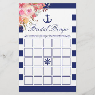 Nautical Blue Anchor Floral Bridal Bingo Game