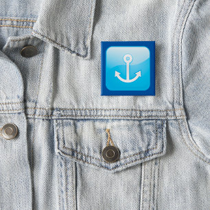 Nautical Blue Anchor Icon Modern Maritime  15 Cm Square Badge