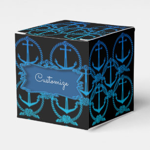 Nautical Blue Anchor Motif Cube Favour Box