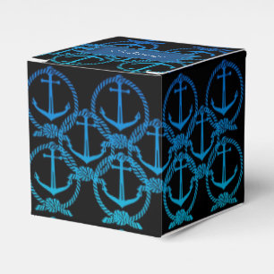 Nautical Blue Anchor Motif Cube Favour Box