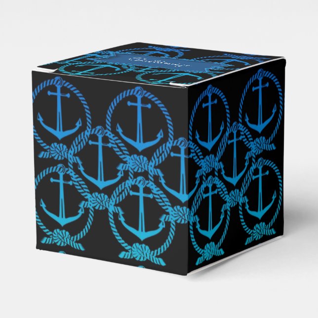 Nautical Blue Anchor Motif Cube Favour Box (Front Side)