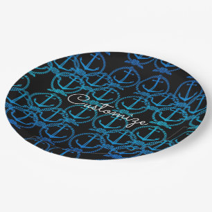 Nautical Blue Anchor Motif Paper Plates