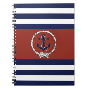 Nautical blue anchor/Navy knot/red/white stripe Notebook