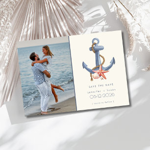 Nautical Blue Anchor Photo Beach Wedding Save The Date