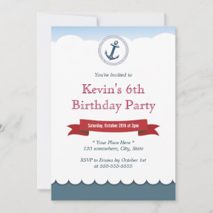 Nautical Blue Anchor & Sea Birthday Invitations