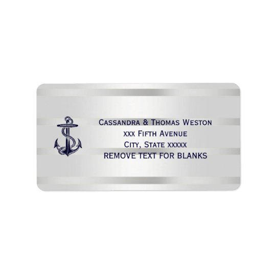 Nautical Blue Anchor Silver White Bg Address Label