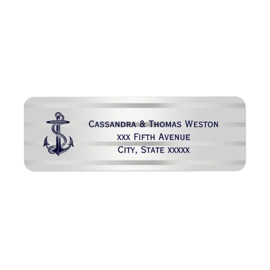Nautical Blue Anchor Silver Wht Retn Address Label