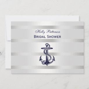 Nautical Blue Anchor Silver Wt BG H Bridal Shower Invitation