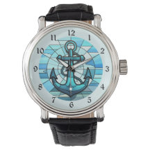 Nautical Blue Anchor Stained Glass