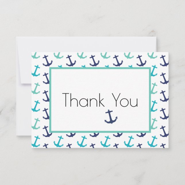 Nautical Blue Anchor Thank You Card (Front)