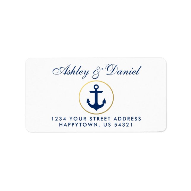 Nautical Blue Anchor Wedding Address Label (Front)