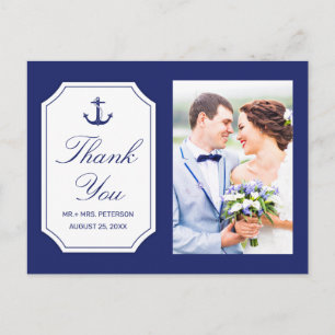 Nautical Blue Anchor Wedding Photo Thank You  Postcard