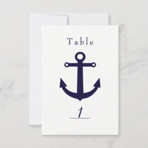 Nautical Blue Anchor & White Table Number Card