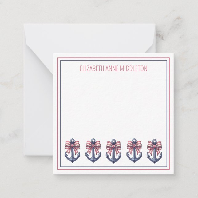 Nautical Blue Anchor With Red and White Stripe Bow Card (Front)