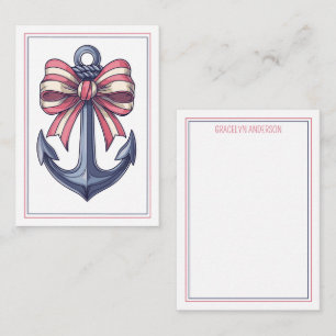 Nautical Blue Anchor With Red and White Stripe Bow Card