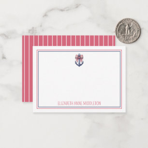 Nautical Blue Anchor With Red and White Stripe Bow Card