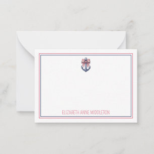Nautical Blue Anchor With Red and White Stripe Bow Card