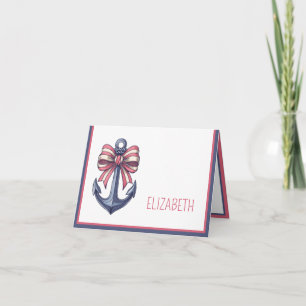 Nautical Blue Anchor With Red and White Stripe Bow Note Card
