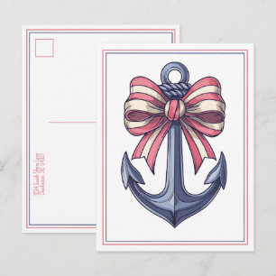 Nautical Blue Anchor With Red and White Stripe Bow Postcard