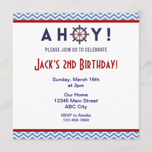 Nautical Blue and Red Birthday Party Invite