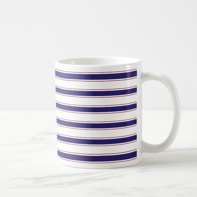 Nautical Blue and Red Stripes on White Coffee Mug (Right)