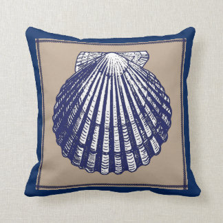 Nautical Blue and Sand Scallop Shell Pillow