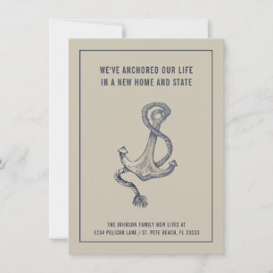 Nautical Blue and Taupe Vintage Anchor New Home Announcement