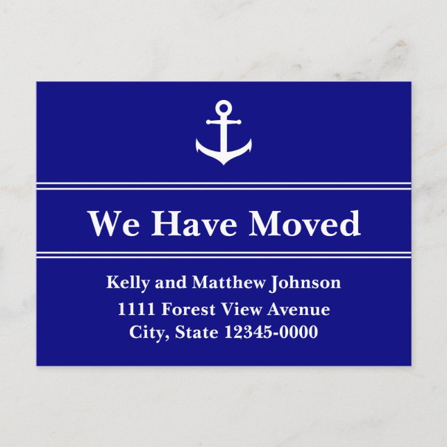 Nautical Blue and White Anchor Moving Announcement (Front)