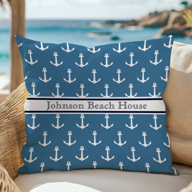 Nautical Blue And White Anchor Pattern Name Cushion (Creator Uploaded)